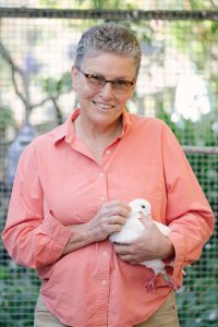 Nancy holding King Pigeon Nieve