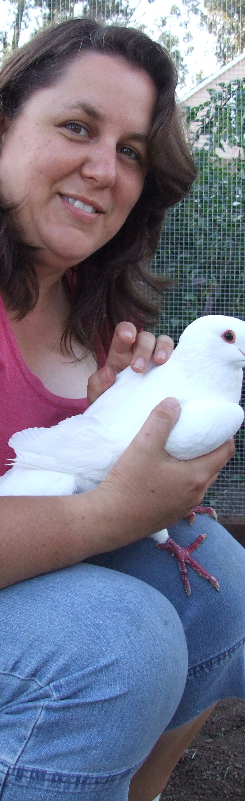 Adopter holding pigeon
