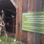 Sign about rescued pigeons at beautiful aviary built by winery