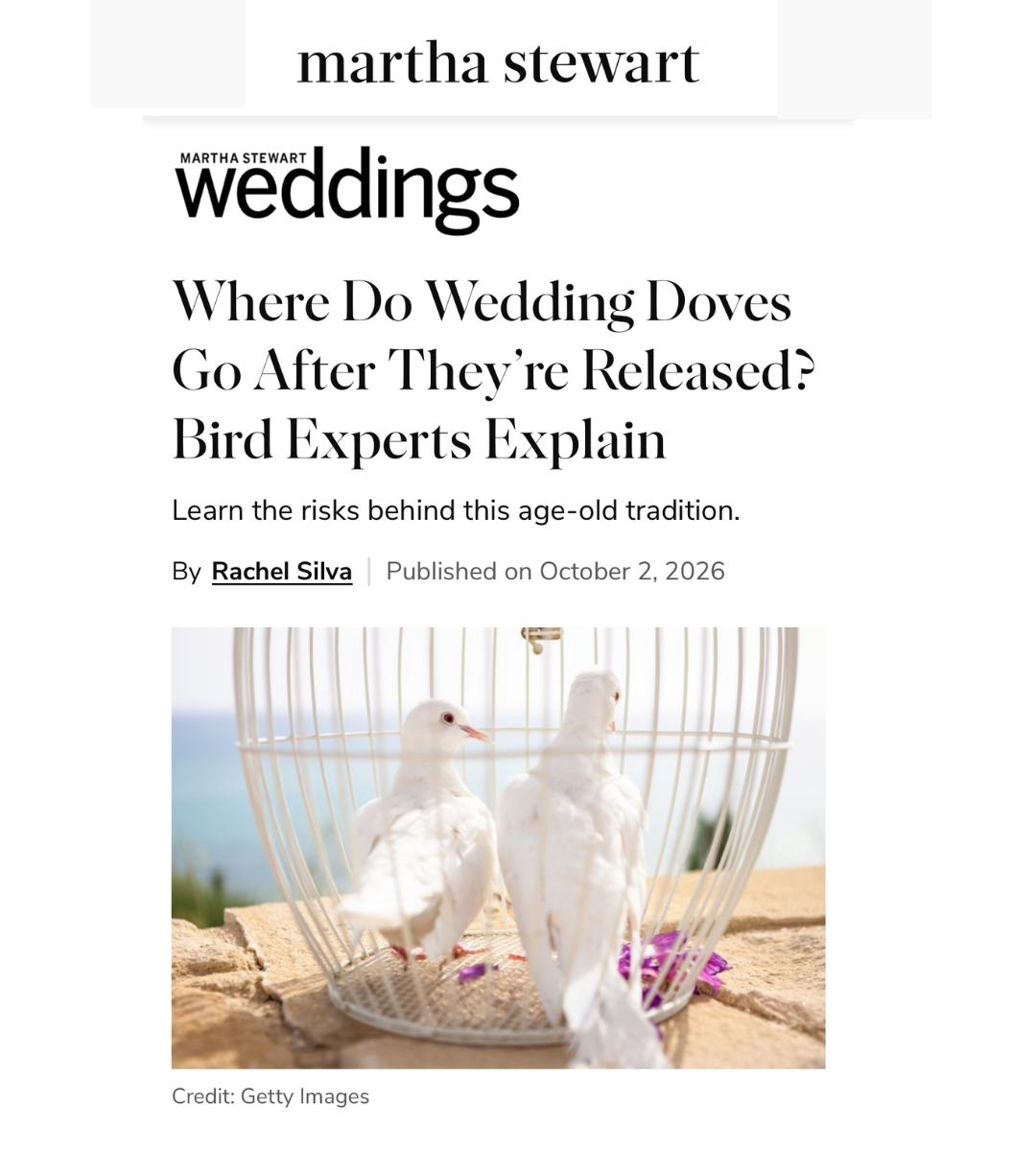 Martha Stewart Weddings Dove Release Article